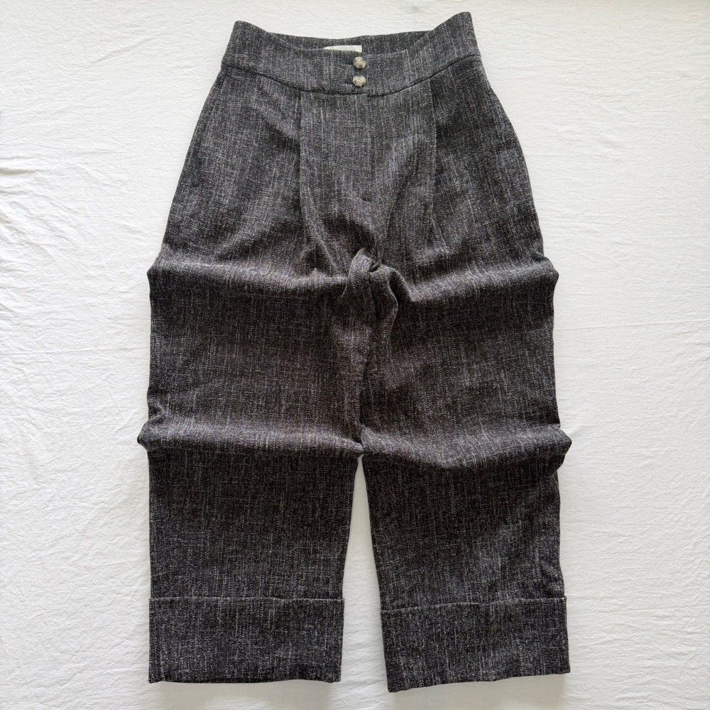 Club Monaco Pants Womens 2 Black White Tweed Wide Leg Cuffed Textured Trousers